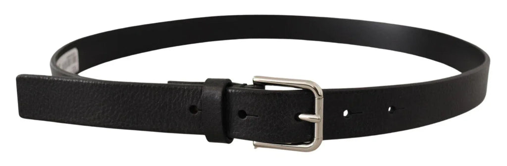Dolce & Gabbana Calf Leather Silver Tone Black Metal Buckle Belt - Zeiniez