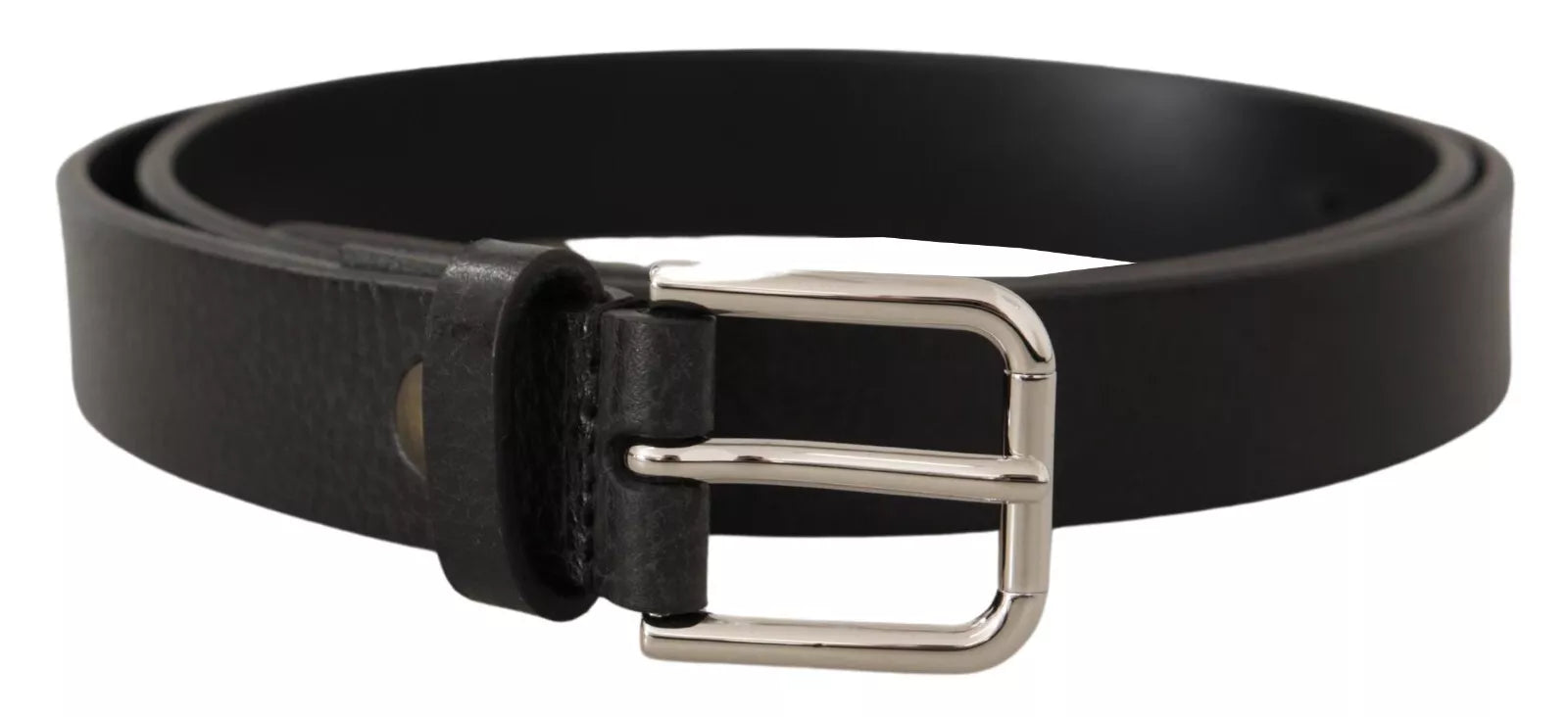 Dolce & Gabbana Calf Leather Silver Tone Black Metal Buckle Belt - Zeiniez