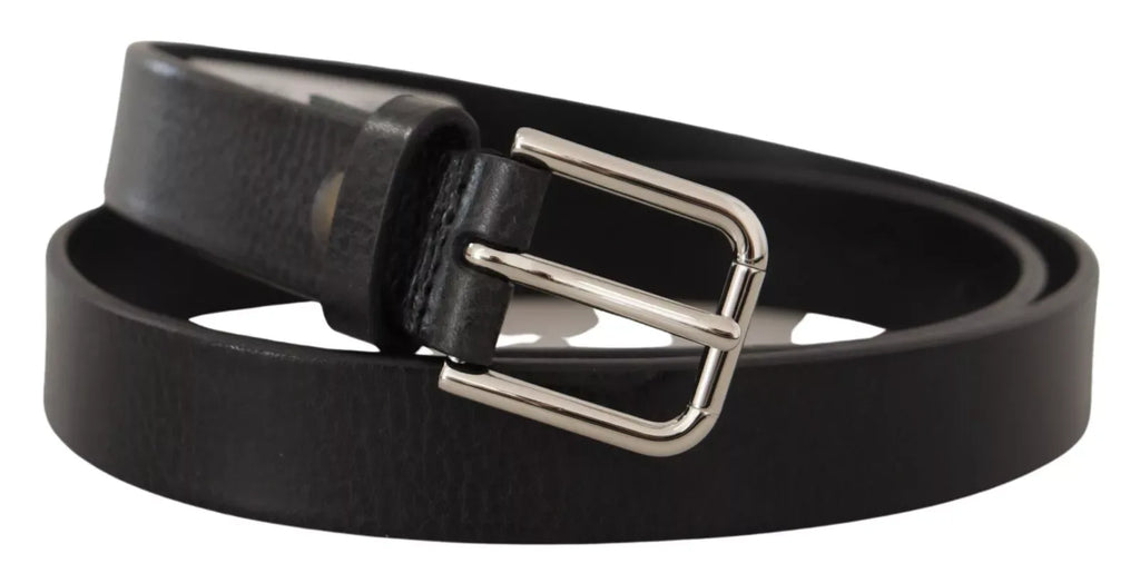 Dolce & Gabbana Calf Leather Silver Tone Black Metal Buckle Belt - Zeiniez