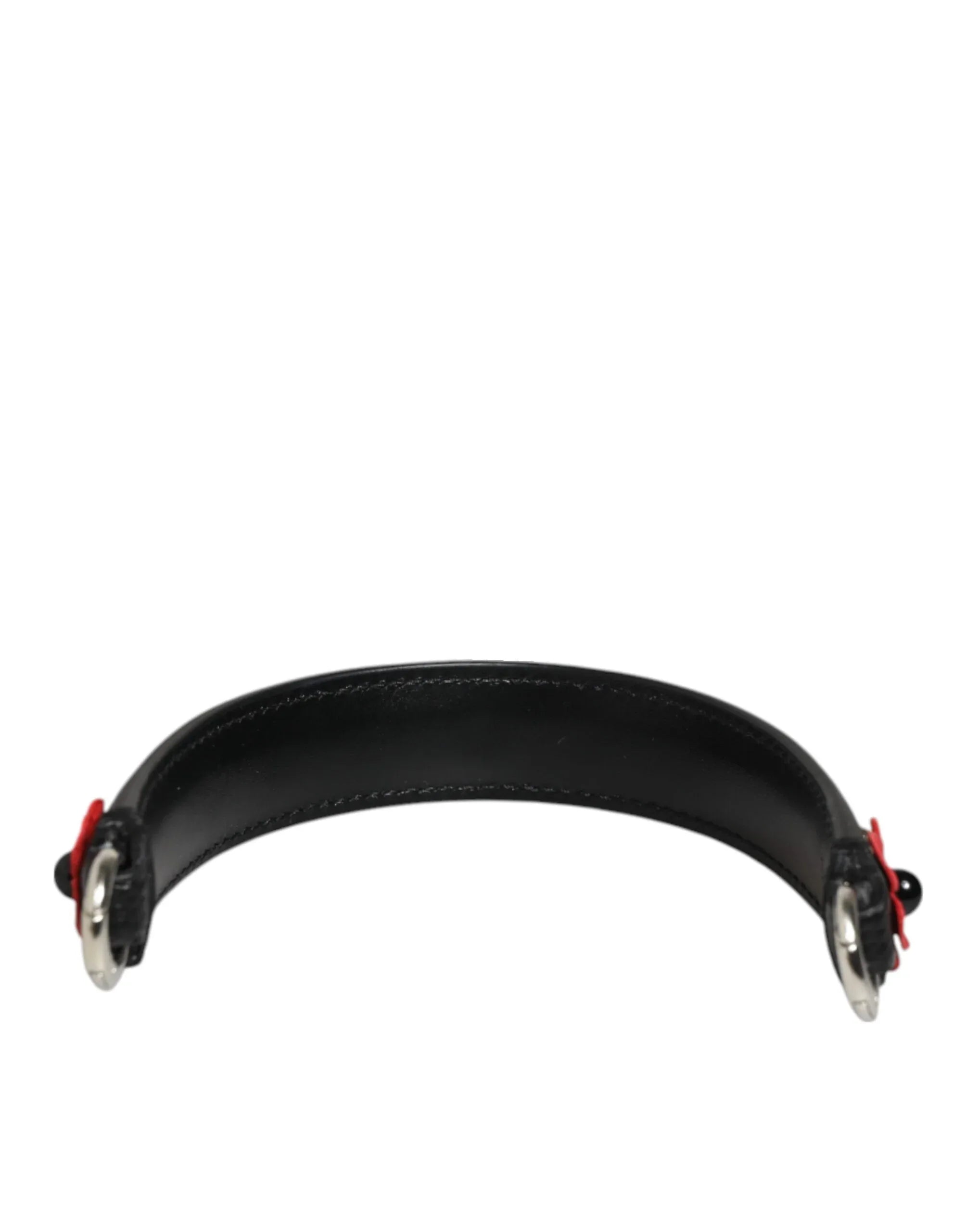 Dolce & Gabbana Black Embellished Leather Bag Handle Women Shoulder Strap - Zeiniez