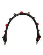 Dolce & Gabbana Black Embellished Leather Bag Handle Women Shoulder Strap - Zeiniez