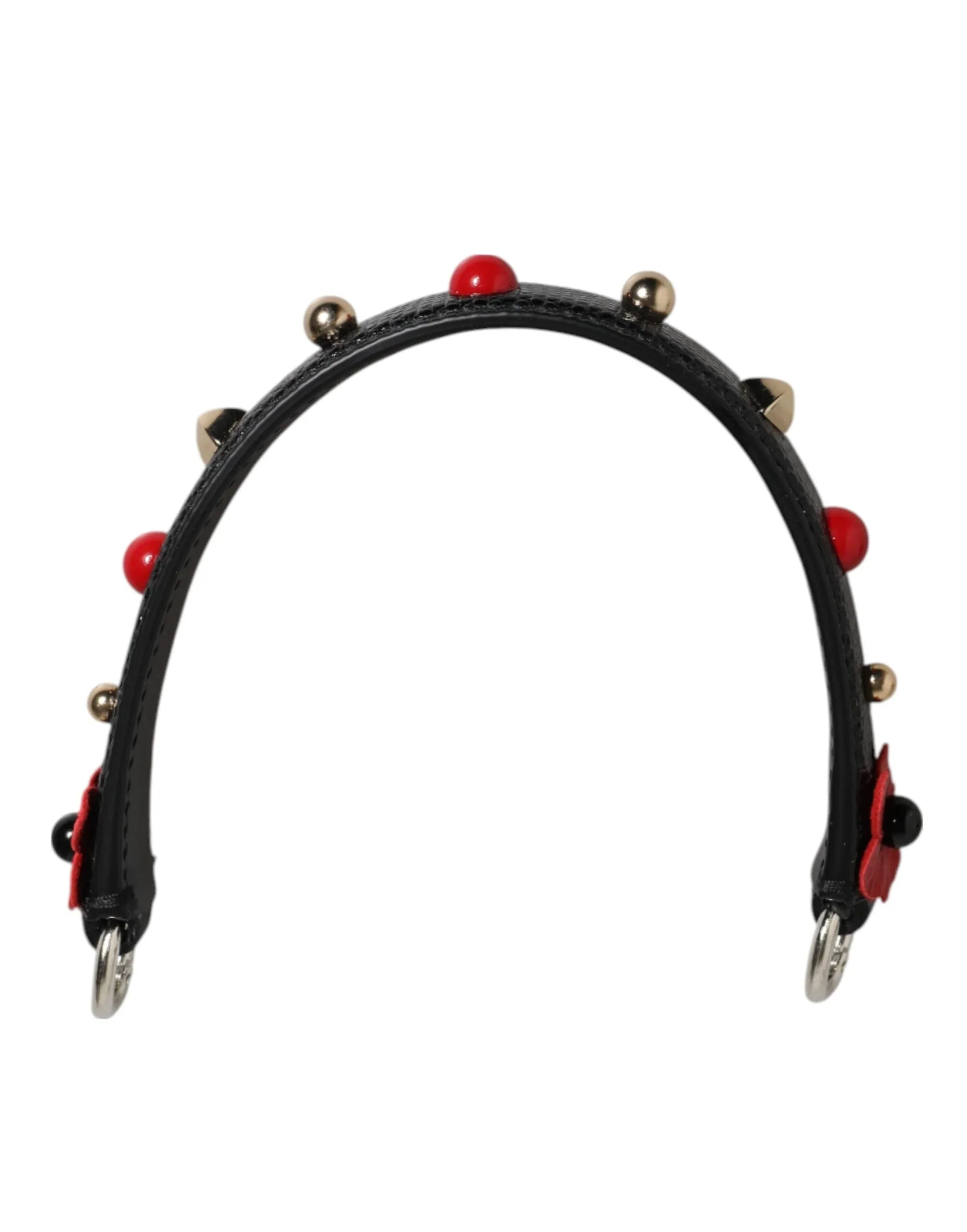 Dolce & Gabbana Black Embellished Leather Bag Handle Women Shoulder Strap - Zeiniez