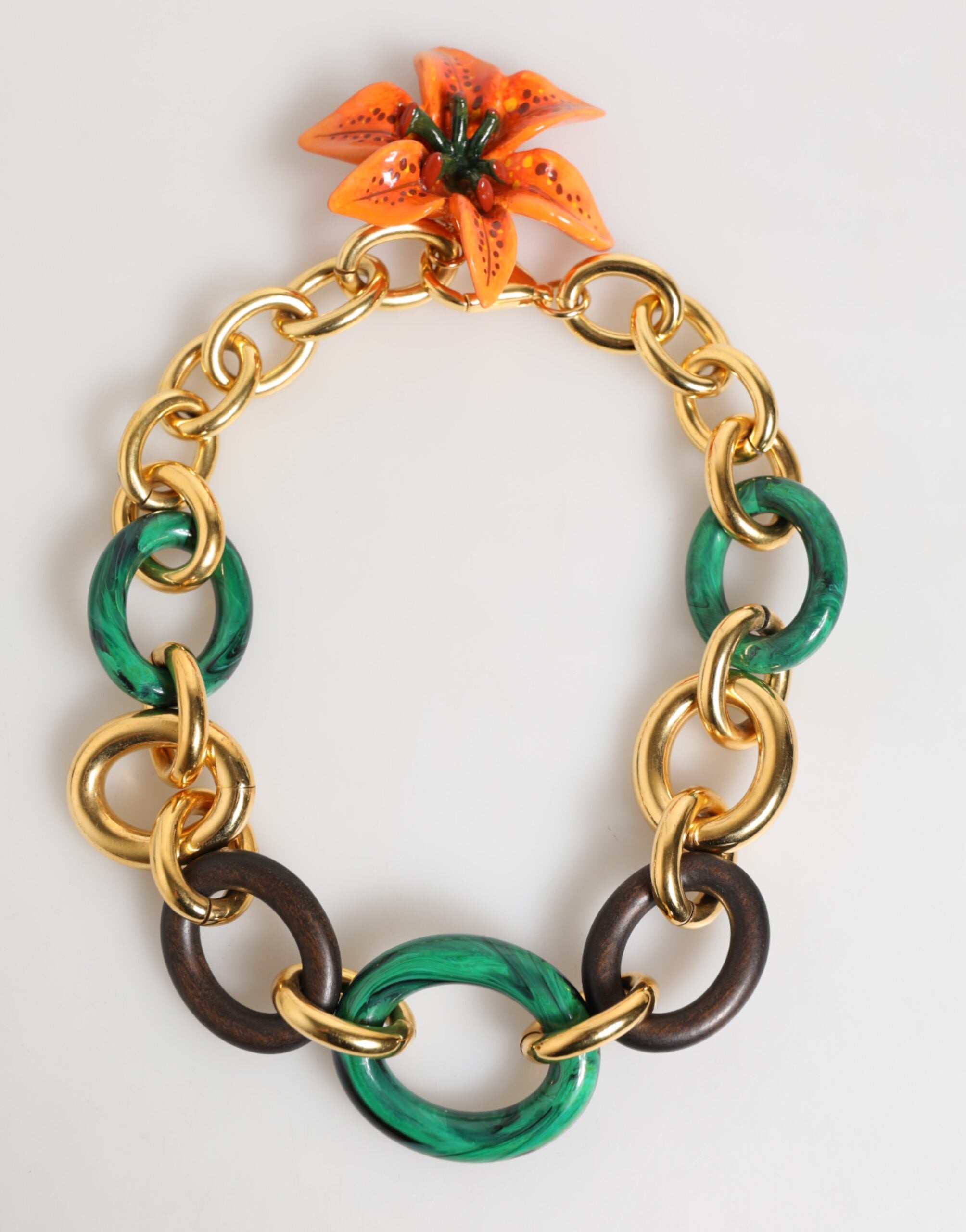 Dolce & Gabbana Multicolor Gold Brass Tiger Lily Floral Chai Necklace - Zeiniez