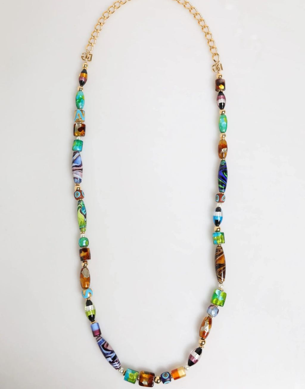 Dolce & Gabbana Multicolor Murano Glass Beads Gold Chain Jewelry Necklace - Zeiniez