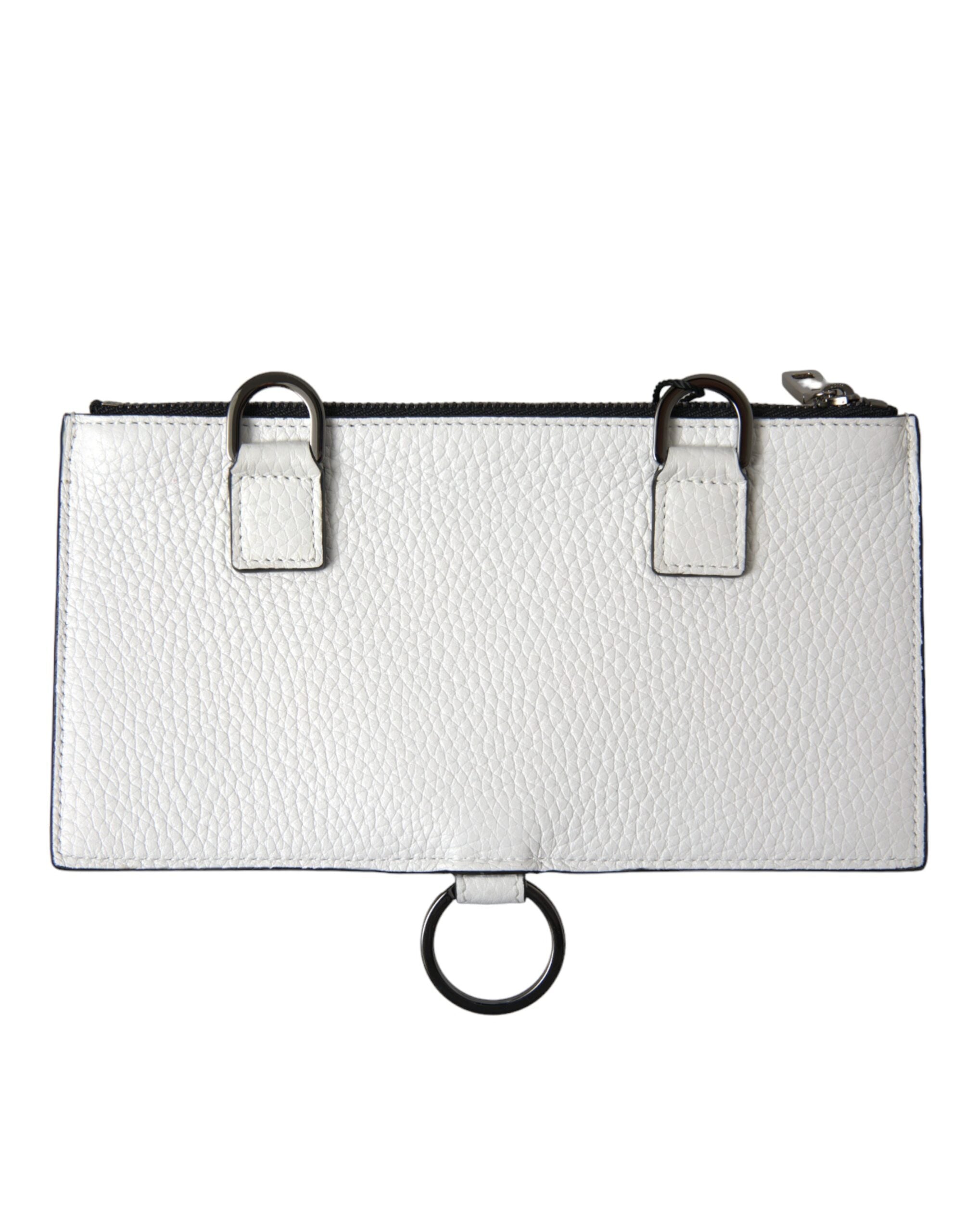 Dolce & Gabbana White Calfskin Leather Large Crossbody Card Holder Wallet - Zeiniez
