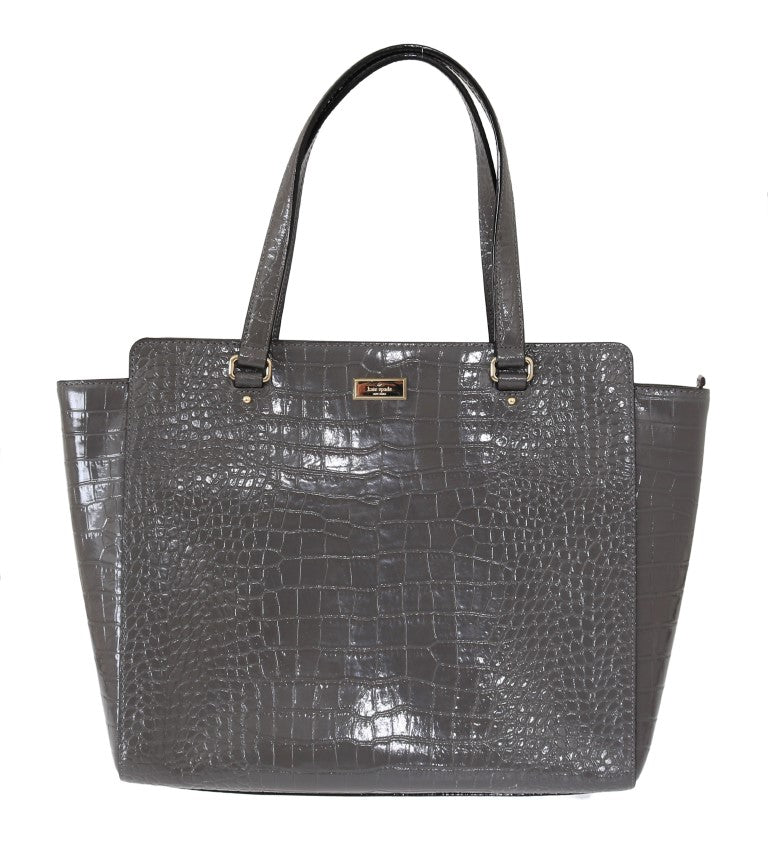 Kate Spade Grey Croc Embossed Leather Elissa Bristol Drive Tote Handbag Bag - Zeiniez
