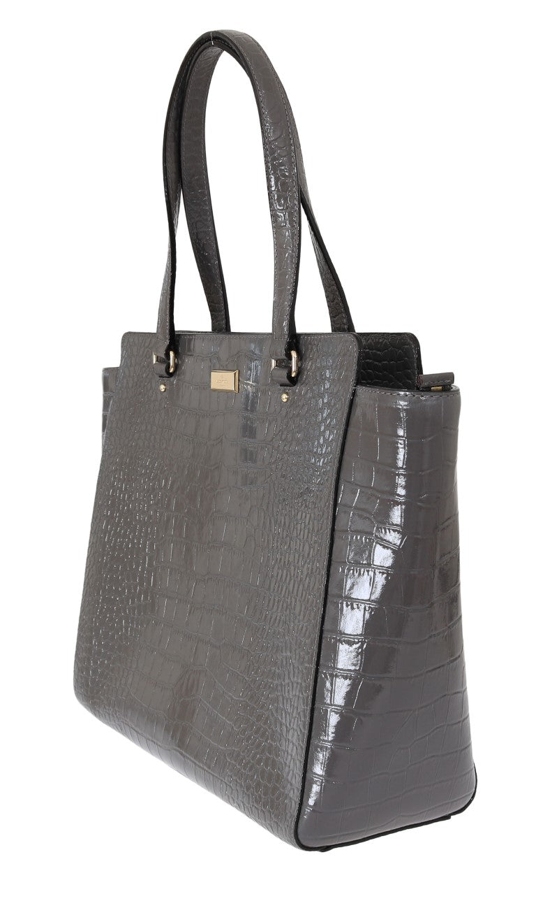 Kate Spade Grey Croc Embossed Leather Elissa Bristol Drive Tote Handbag Bag - Zeiniez