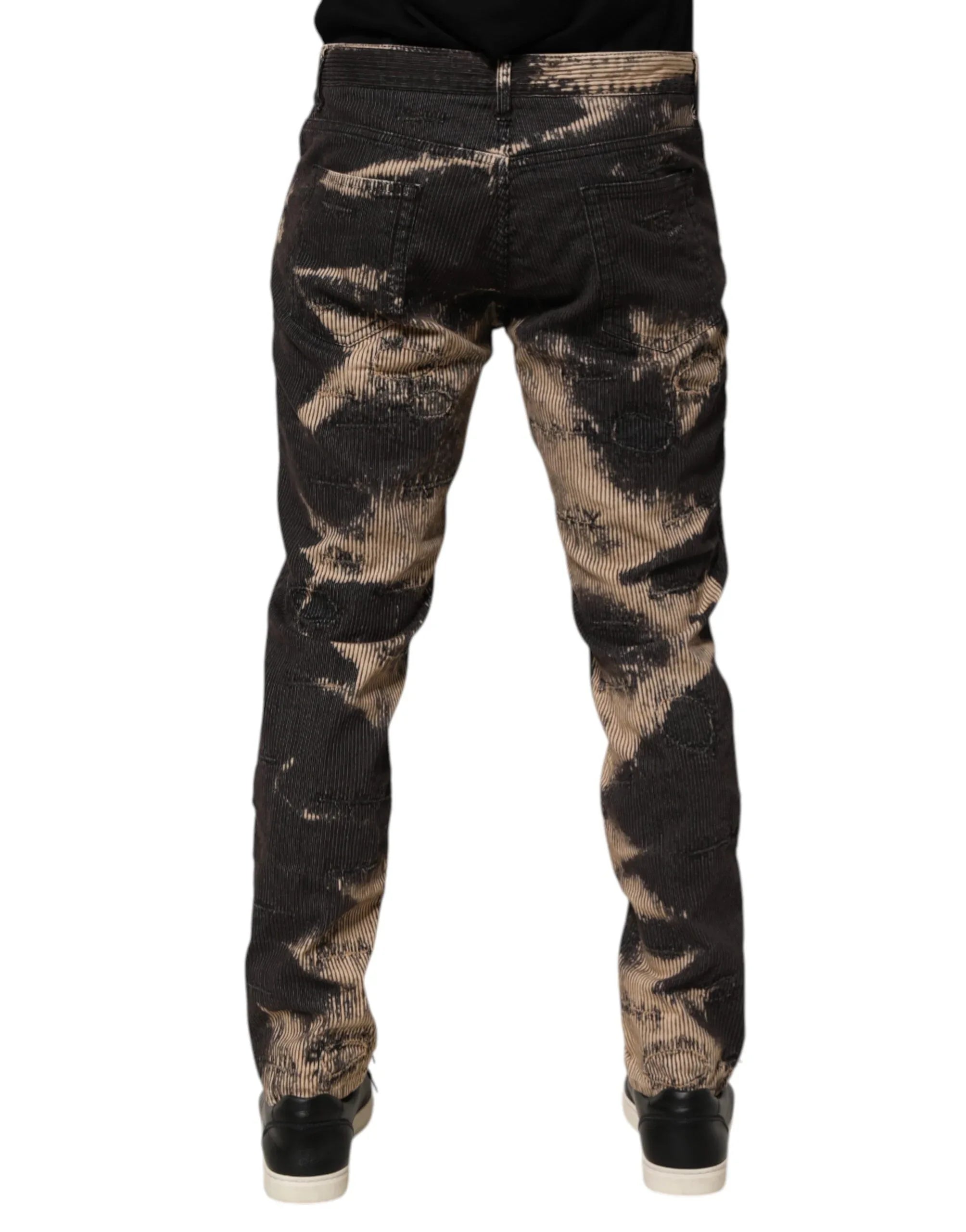 Dolce & Gabbana Beige Black Corduroy Tie-Dye Cotton Blend Pants - Zeiniez