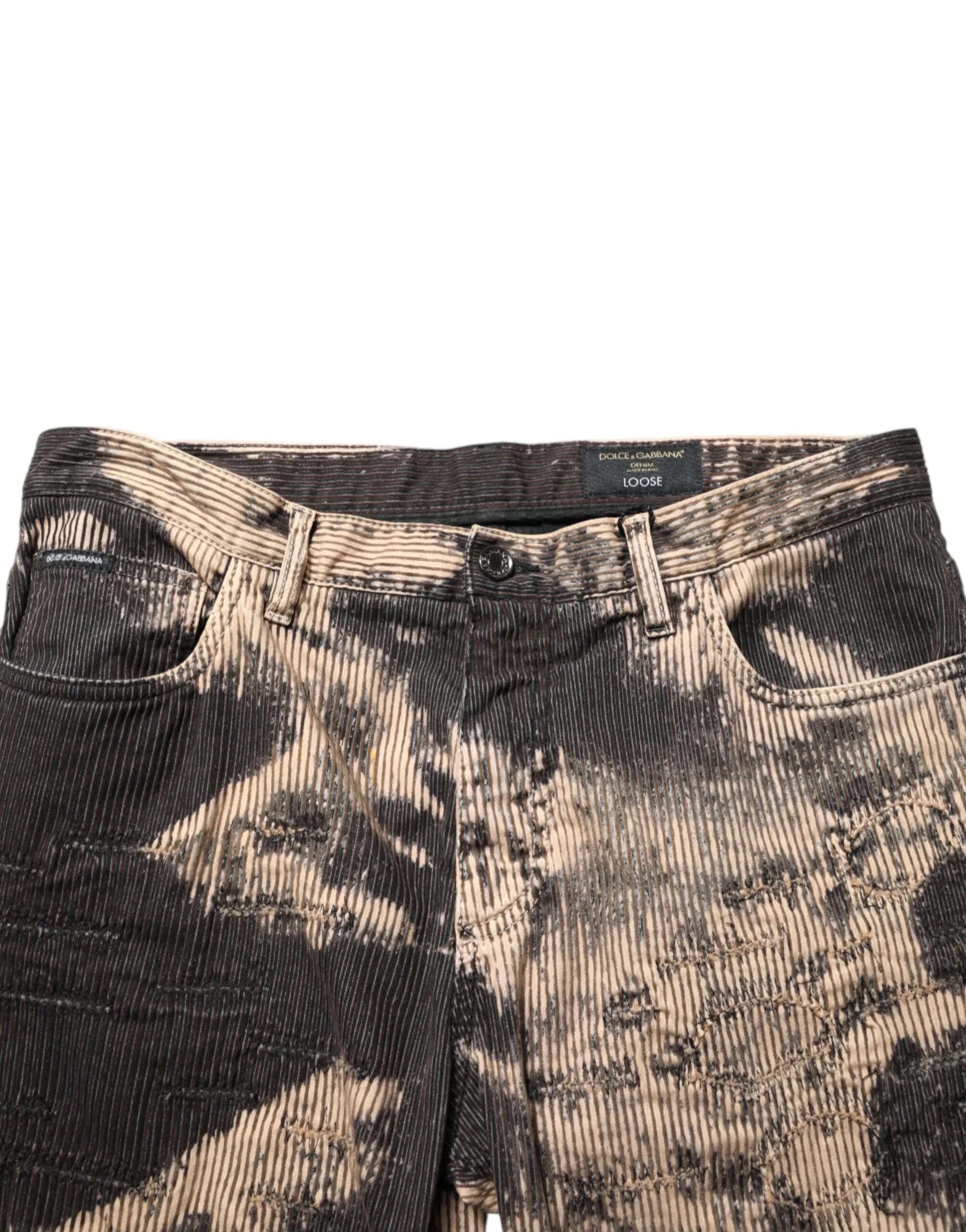 Dolce & Gabbana Beige Black Corduroy Tie-Dye Cotton Blend Pants - Zeiniez
