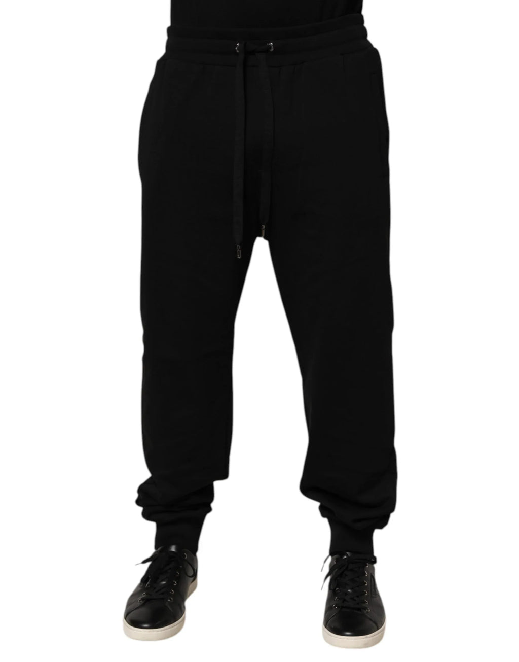 Dolce & Gabbana Black Cotton Drawstring Logo Sweatpants Pants - Zeiniez