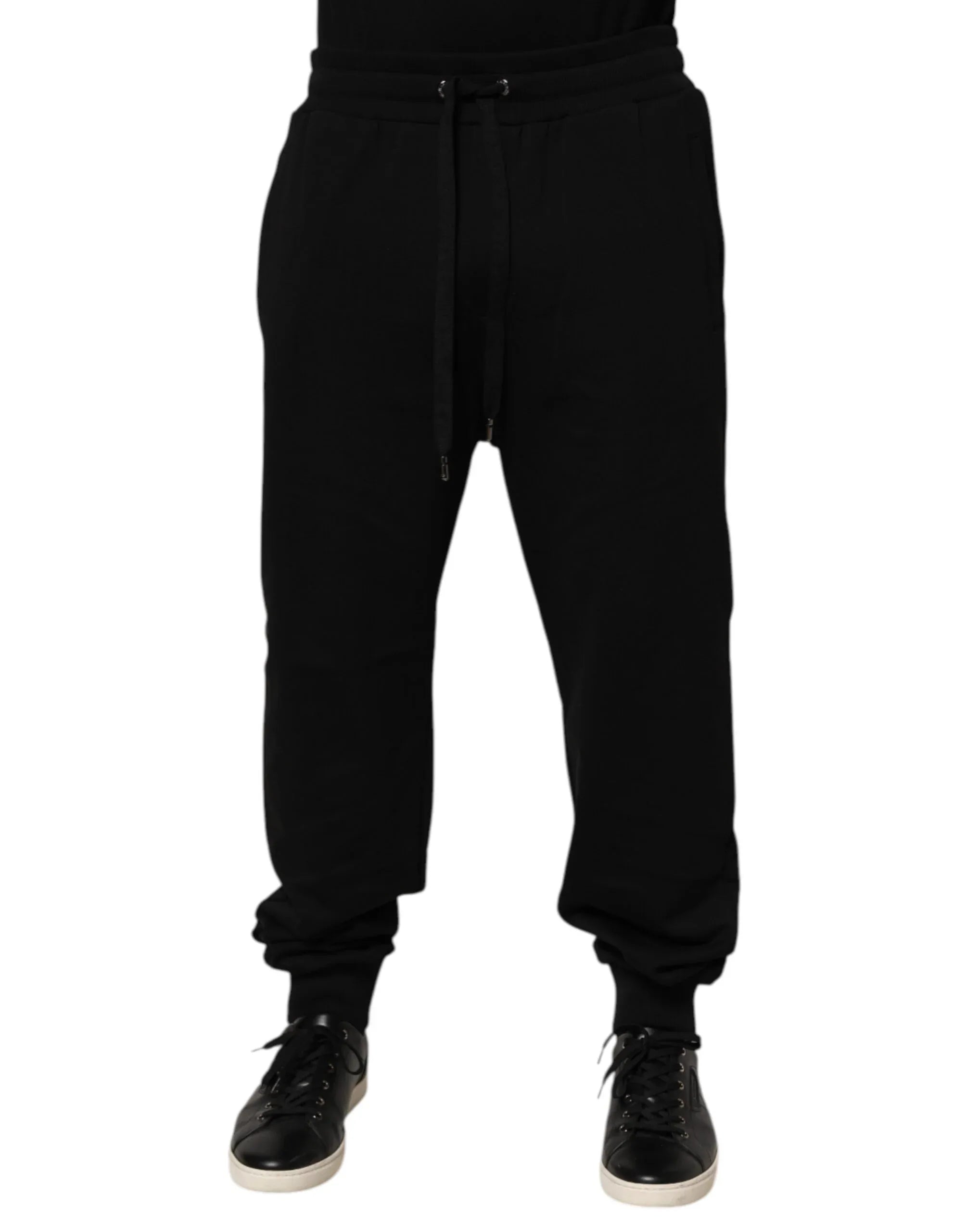 Dolce & Gabbana Black Cotton Drawstring Logo Sweatpants Pants - Zeiniez