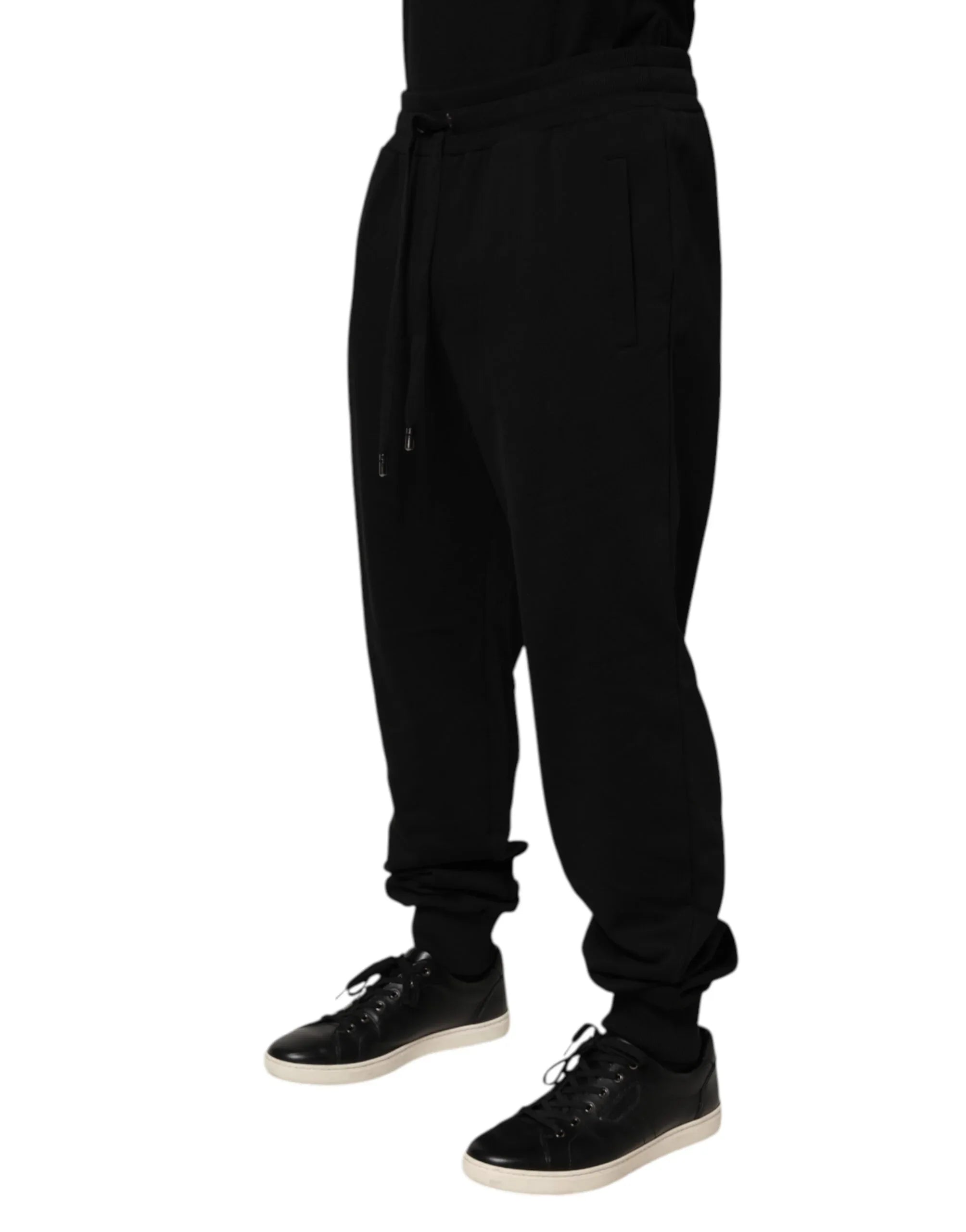 Dolce & Gabbana Black Cotton Drawstring Logo Sweatpants Pants - Zeiniez