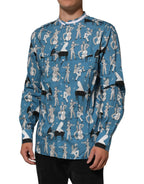 Dolce & Gabbana Blue Jazz Printed Cotton Button Front Shirt - Zeiniez