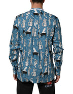 Dolce & Gabbana Blue Jazz Printed Cotton Button Front Shirt - Zeiniez