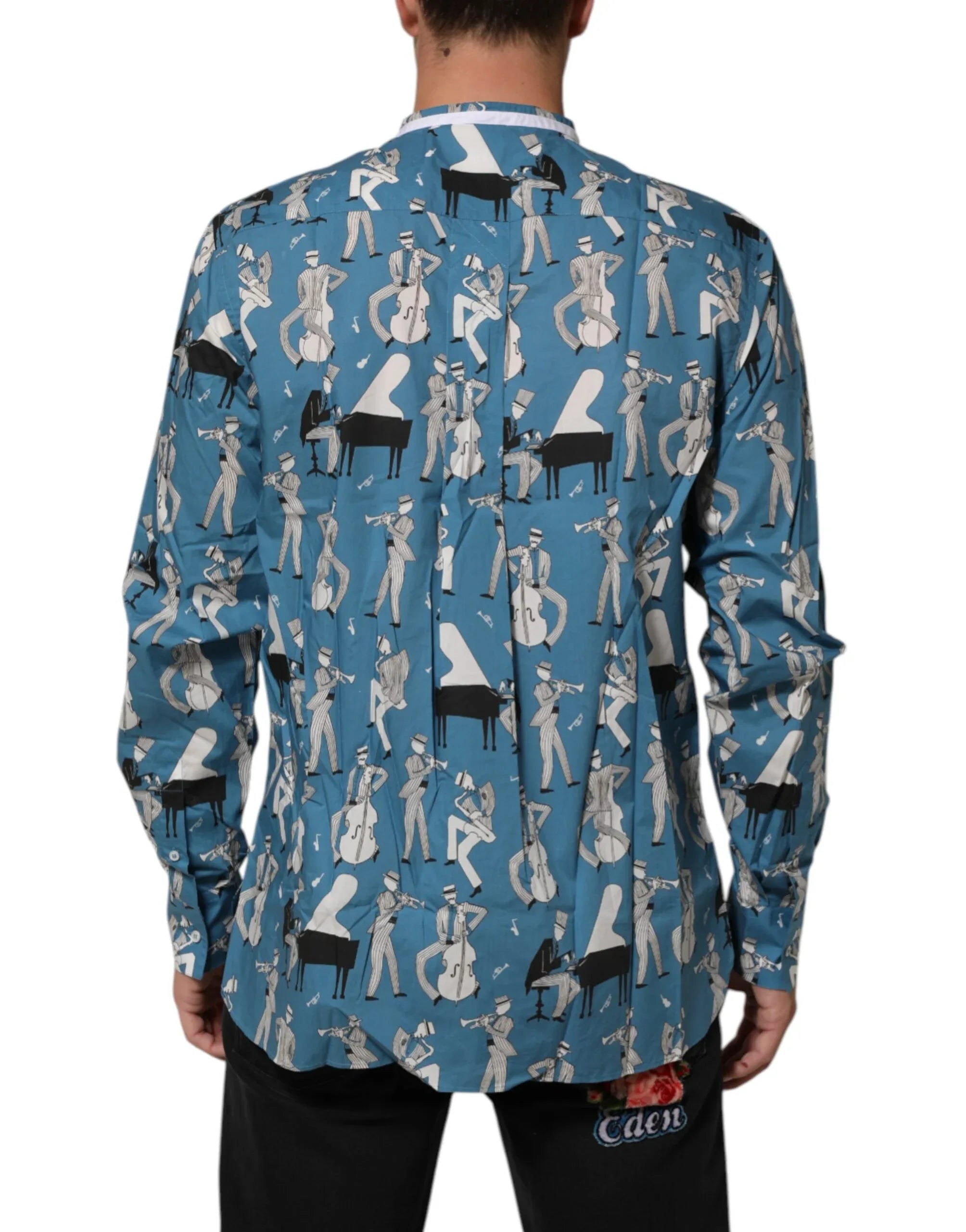 Dolce & Gabbana Blue Jazz Printed Cotton Button Front Shirt - Zeiniez