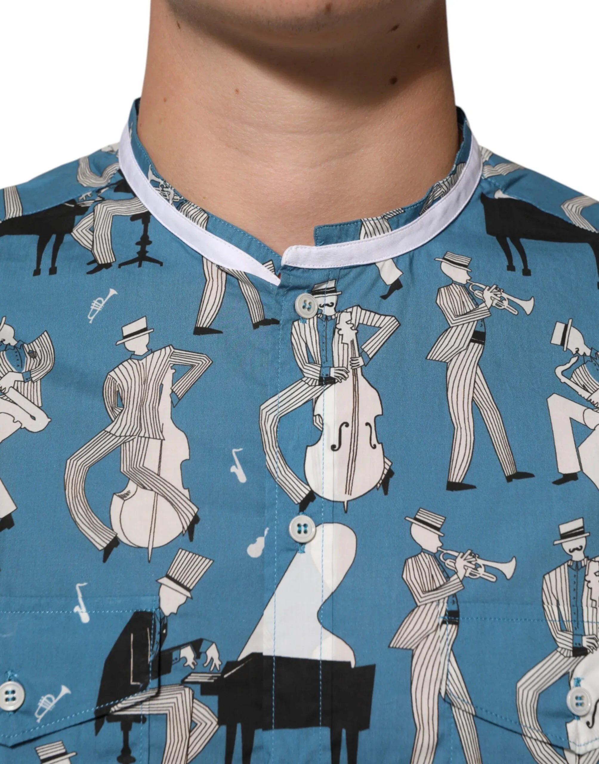 Dolce & Gabbana Blue Jazz Printed Cotton Button Front Shirt - Zeiniez