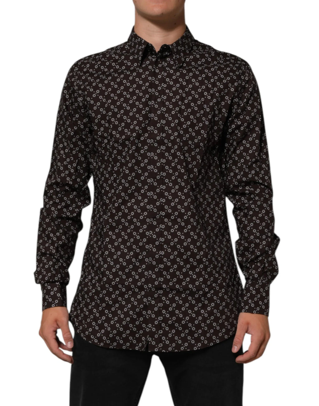 Dolce & Gabbana BrownFloral Collared GOLD Formal Dress Shirt - Zeiniez