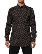 Dolce & Gabbana BrownFloral Collared GOLD Formal Dress Shirt - Zeiniez