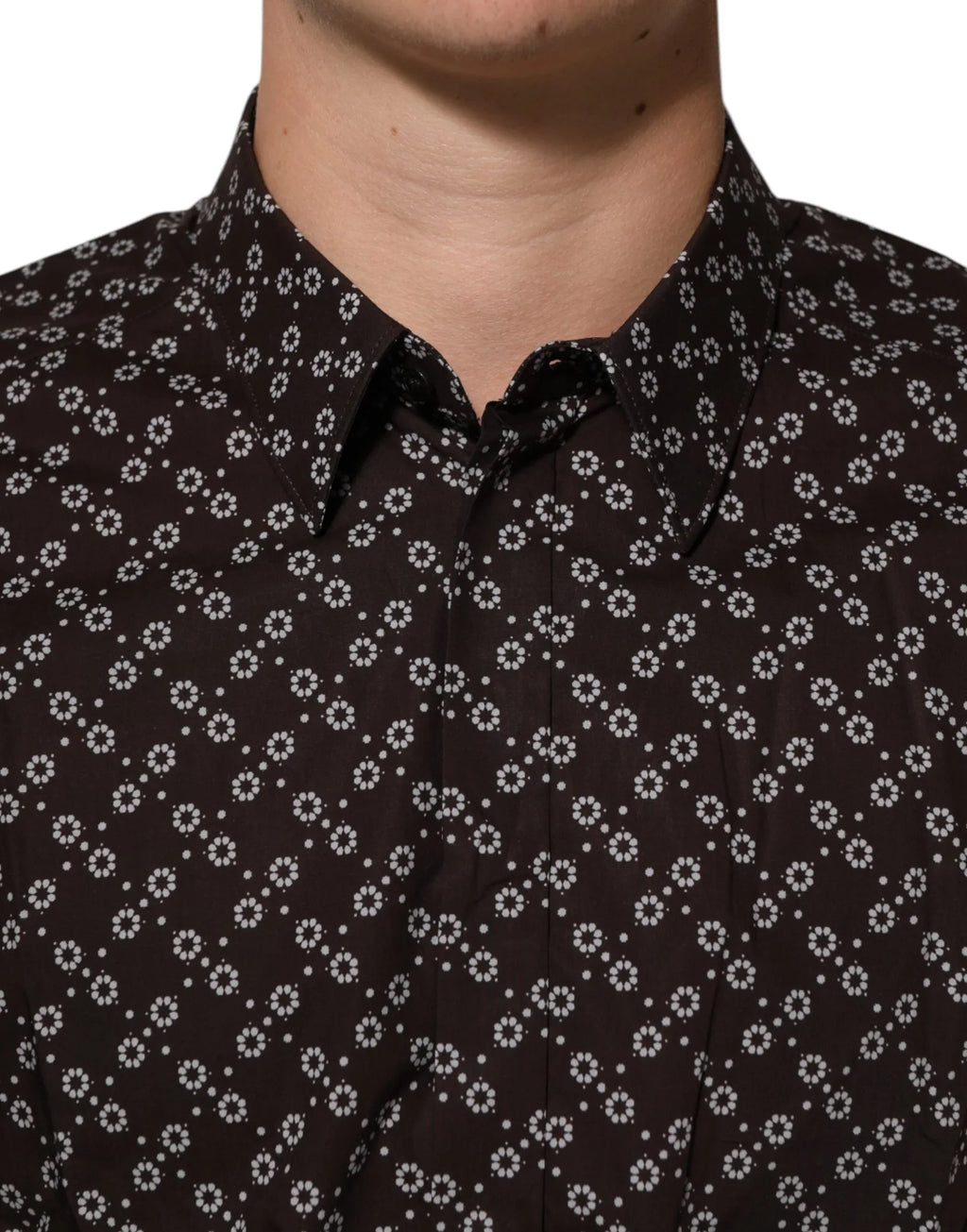 Dolce & Gabbana BrownFloral Collared GOLD Formal Dress Shirt - Zeiniez