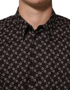 Dolce & Gabbana BrownFloral Collared GOLD Formal Dress Shirt - Zeiniez