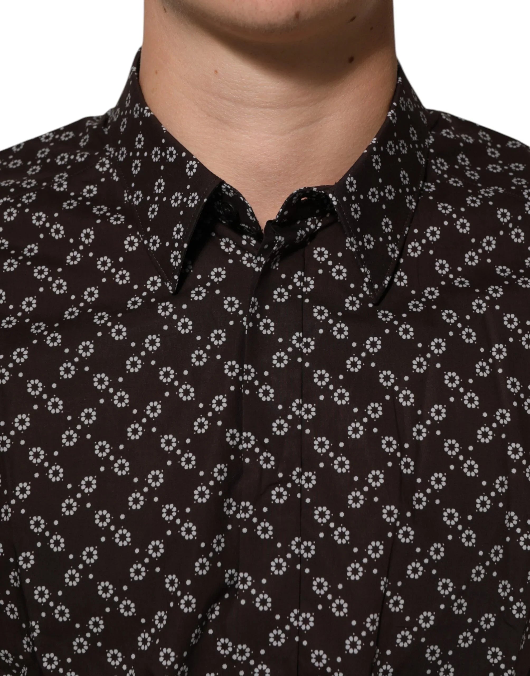 Dolce & Gabbana BrownFloral Collared GOLD Formal Dress Shirt - Zeiniez