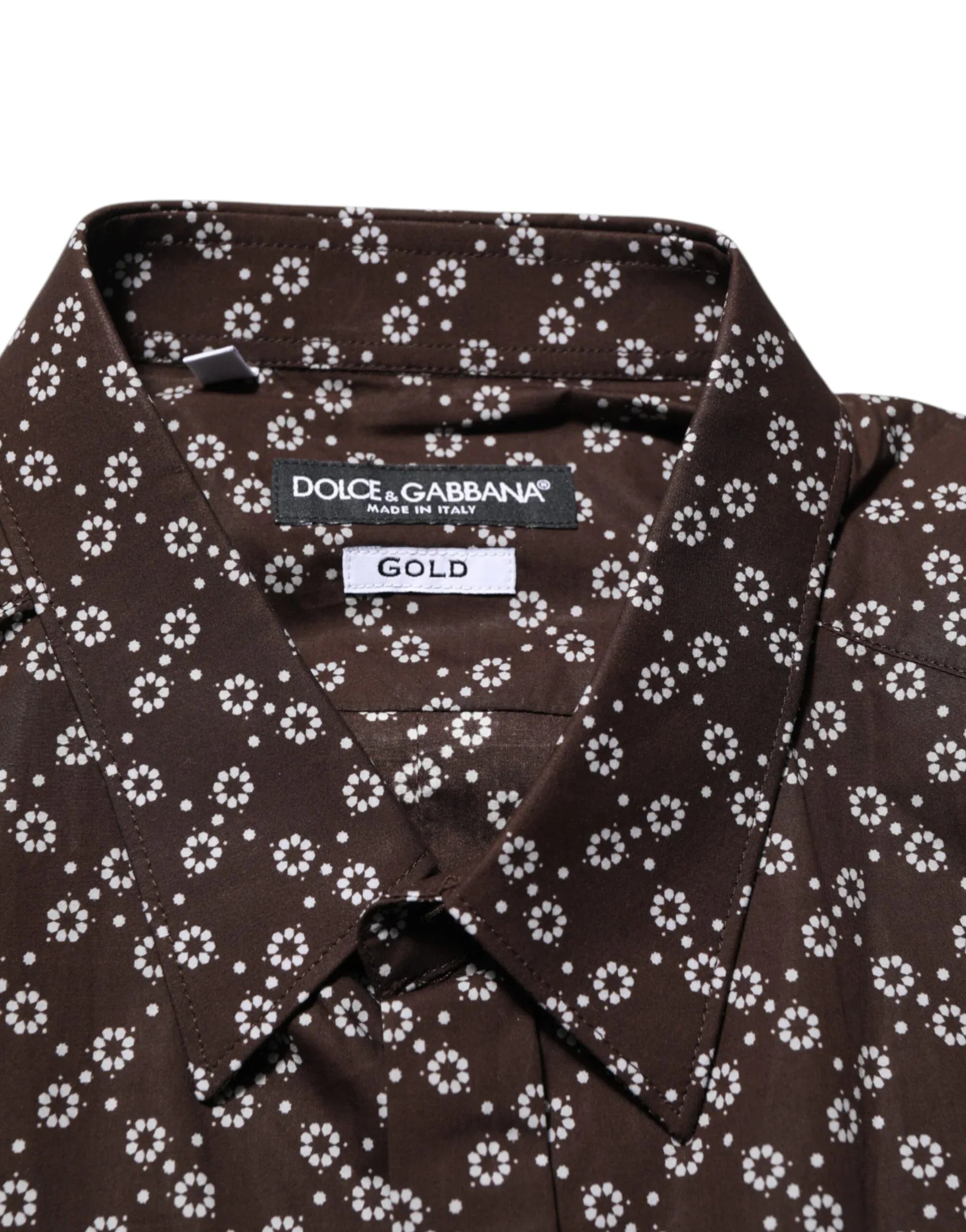Dolce & Gabbana BrownFloral Collared GOLD Formal Dress Shirt - Zeiniez