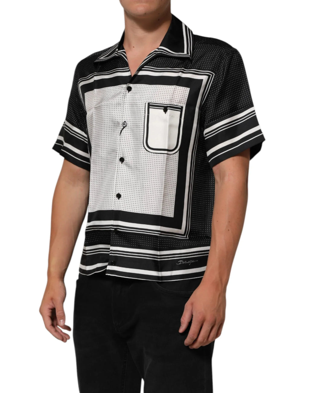 Dolce & Gabbana Black White StripeDot Print Casual Polo Shirt - Zeiniez