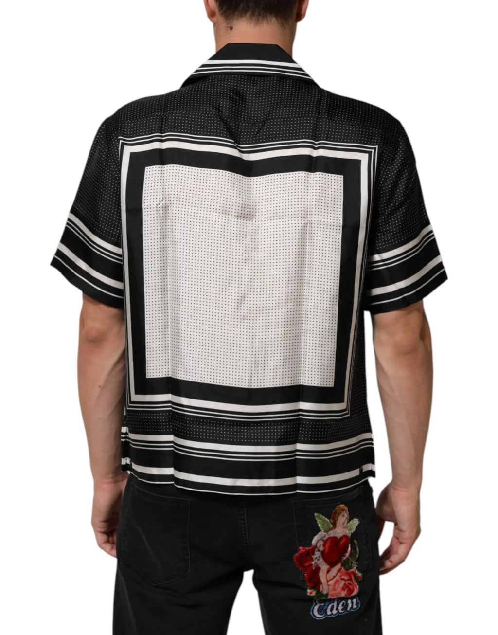 Dolce & Gabbana Black White StripeDot Print Casual Polo Shirt - Zeiniez