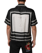 Dolce & Gabbana Black White StripeDot Print Casual Polo Shirt - Zeiniez