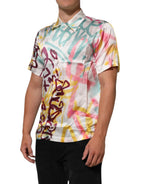 Dolce & Gabbana White Silk Hawaiian Graffiti Print Men Casual Shirt - Zeiniez