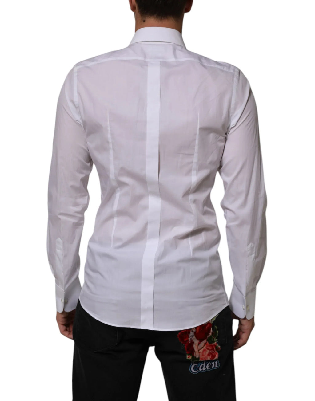 Dolce & Gabbana White Cotton DG Logo Pearl GOLD Formal Shirt - Zeiniez