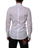 Dolce & Gabbana White Cotton DG Logo Pearl GOLD Formal Shirt - Zeiniez