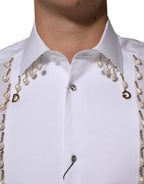 Dolce & Gabbana White Cotton DG Logo Pearl GOLD Formal Shirt - Zeiniez