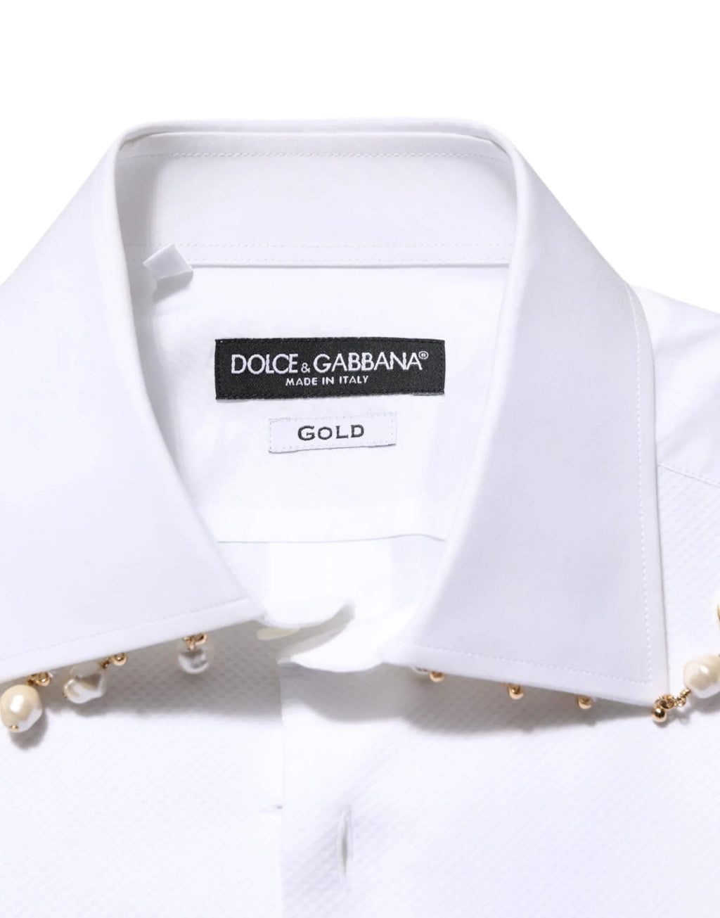 Dolce & Gabbana White Cotton DG Logo Pearl GOLD Formal Shirt - Zeiniez