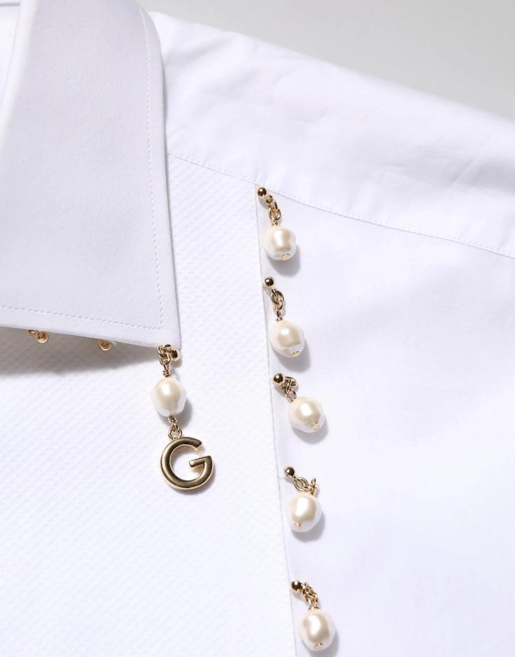 Dolce & Gabbana White Cotton DG Logo Pearl GOLD Formal Shirt - Zeiniez