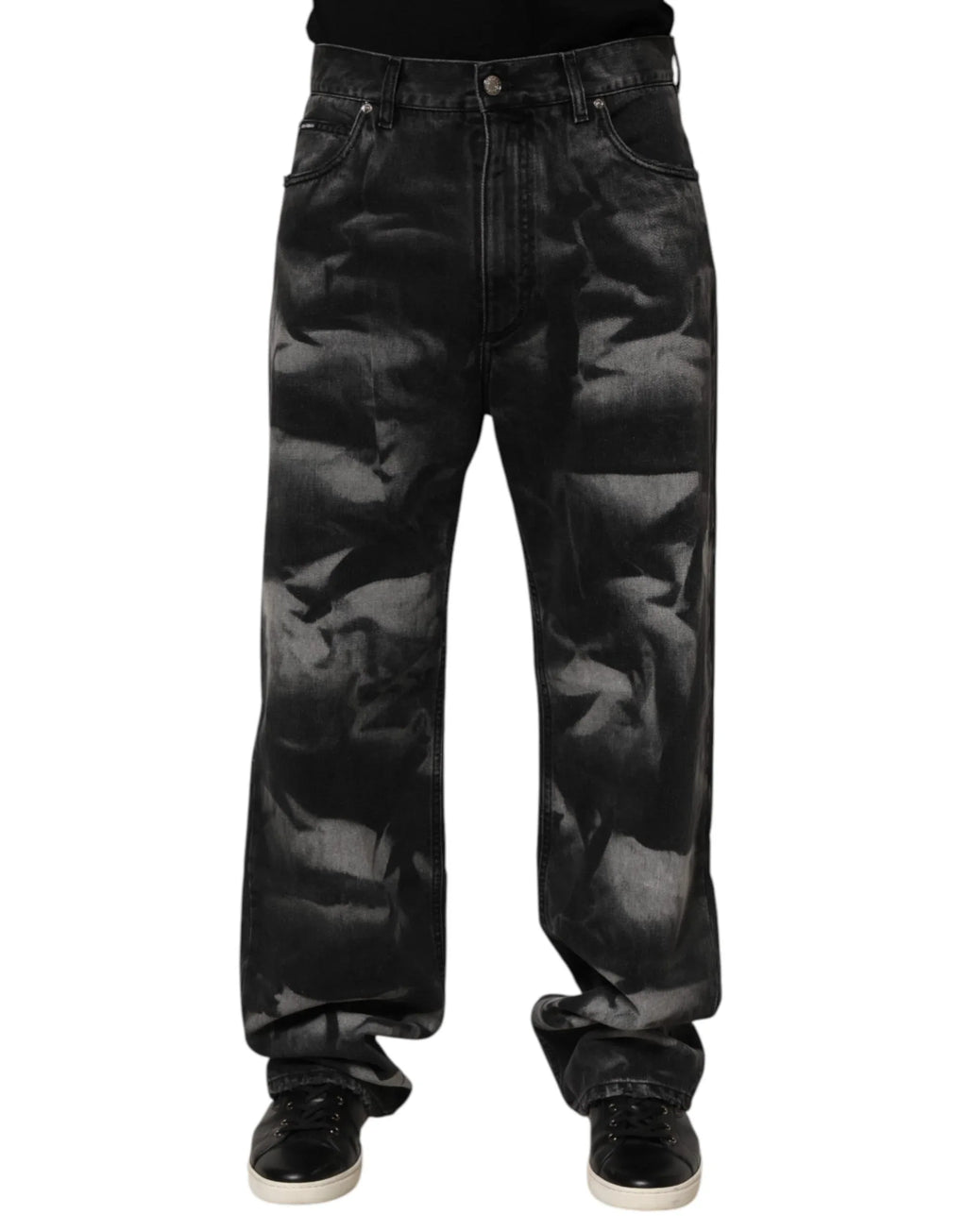 Dolce & Gabbana Black Marbled Effect Straight Men Denim Jeans - Zeiniez