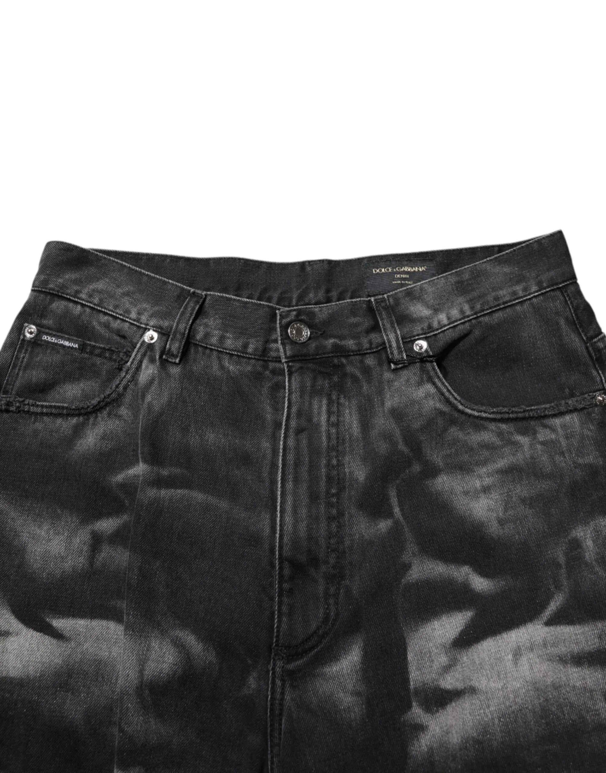 Dolce & Gabbana Black Marbled Effect Straight Men Denim Jeans - Zeiniez