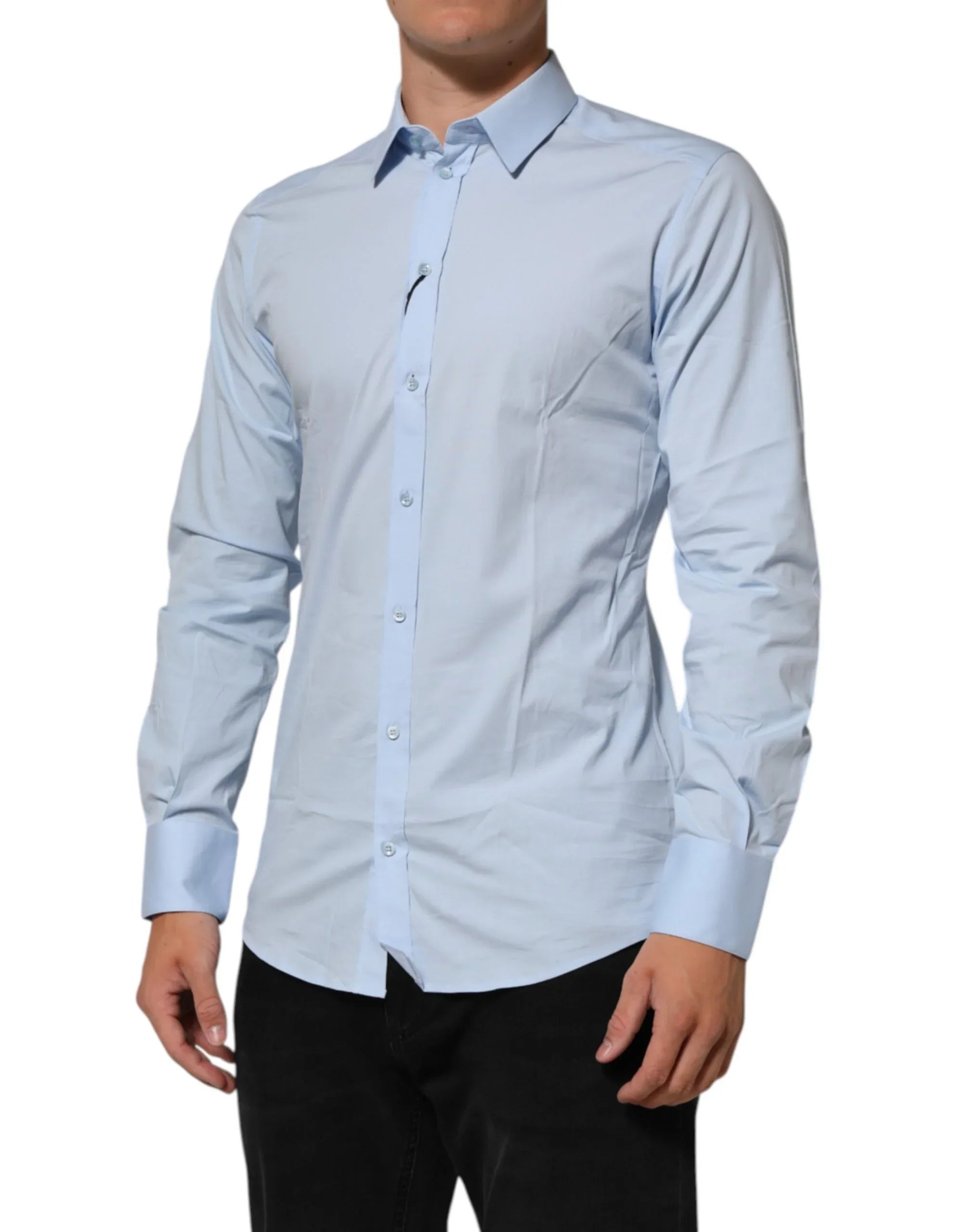 Dolce & Gabbana Light Blue Cotton GOLD Formal Men Dress Shirt - Zeiniez