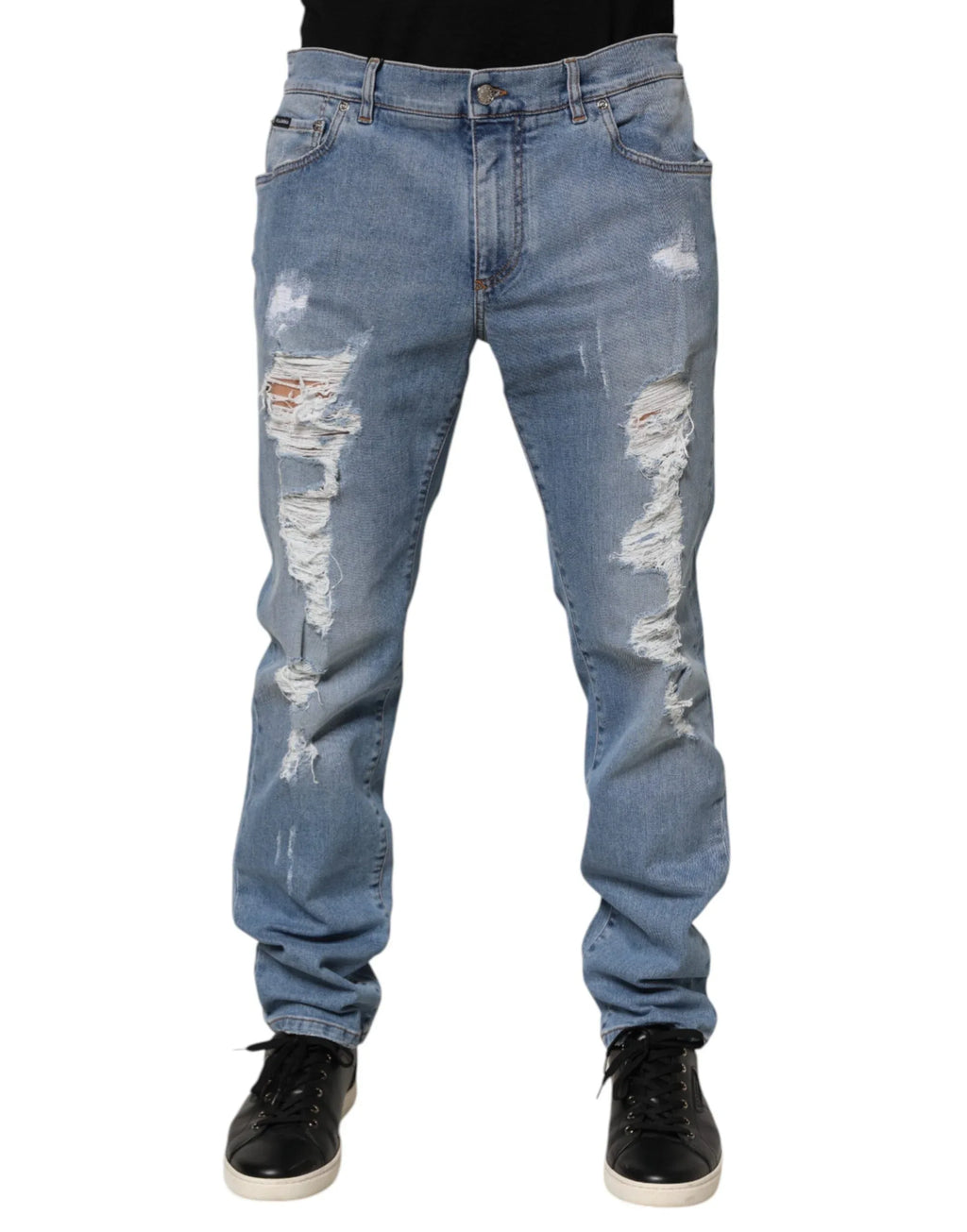 Dolce & Gabbana Blue Tattered Slim Fit Cotton Denim Jeans - Zeiniez