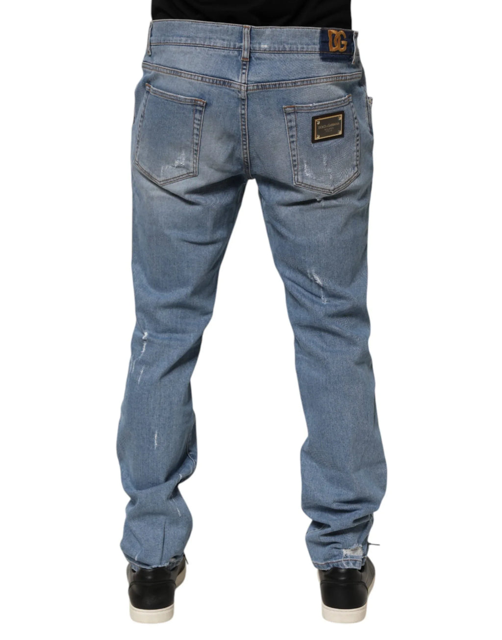 Dolce & Gabbana Blue Tattered Slim Fit Cotton Denim Jeans - Zeiniez