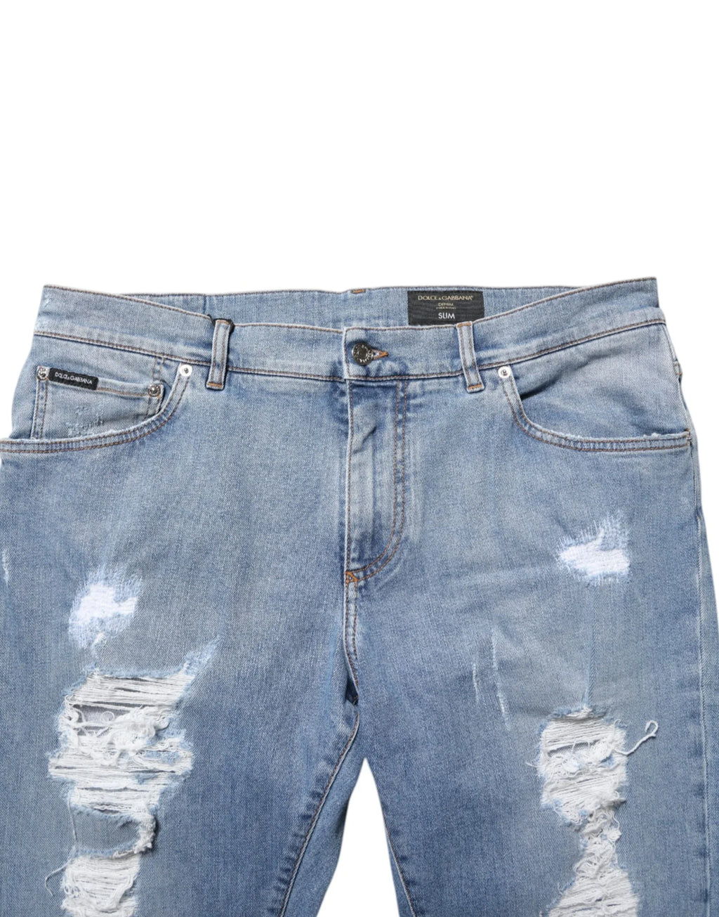 Dolce & Gabbana Blue Tattered Slim Fit Cotton Denim Jeans - Zeiniez