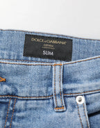 Dolce & Gabbana Blue Tattered Slim Fit Cotton Denim Jeans - Zeiniez