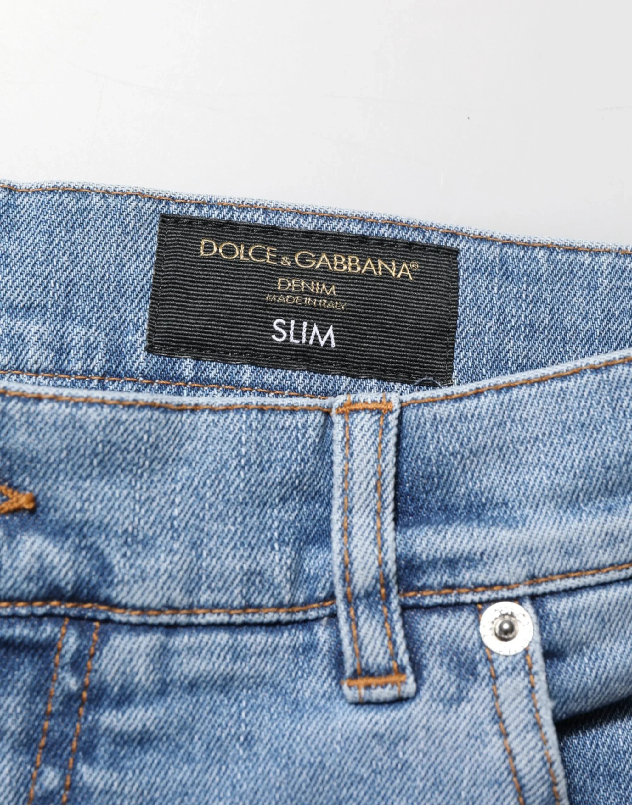 Dolce & Gabbana Blue Tattered Slim Fit Cotton Denim Jeans - Zeiniez