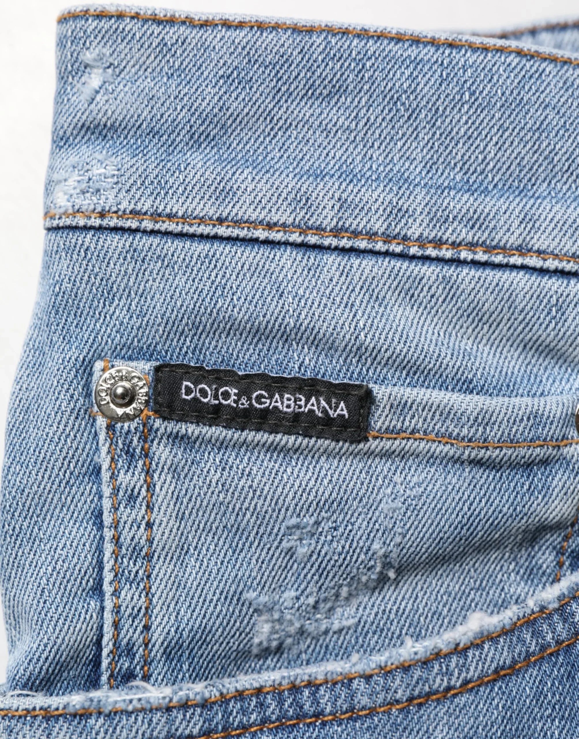 Dolce & Gabbana Blue Tattered Slim Fit Cotton Denim Jeans - Zeiniez