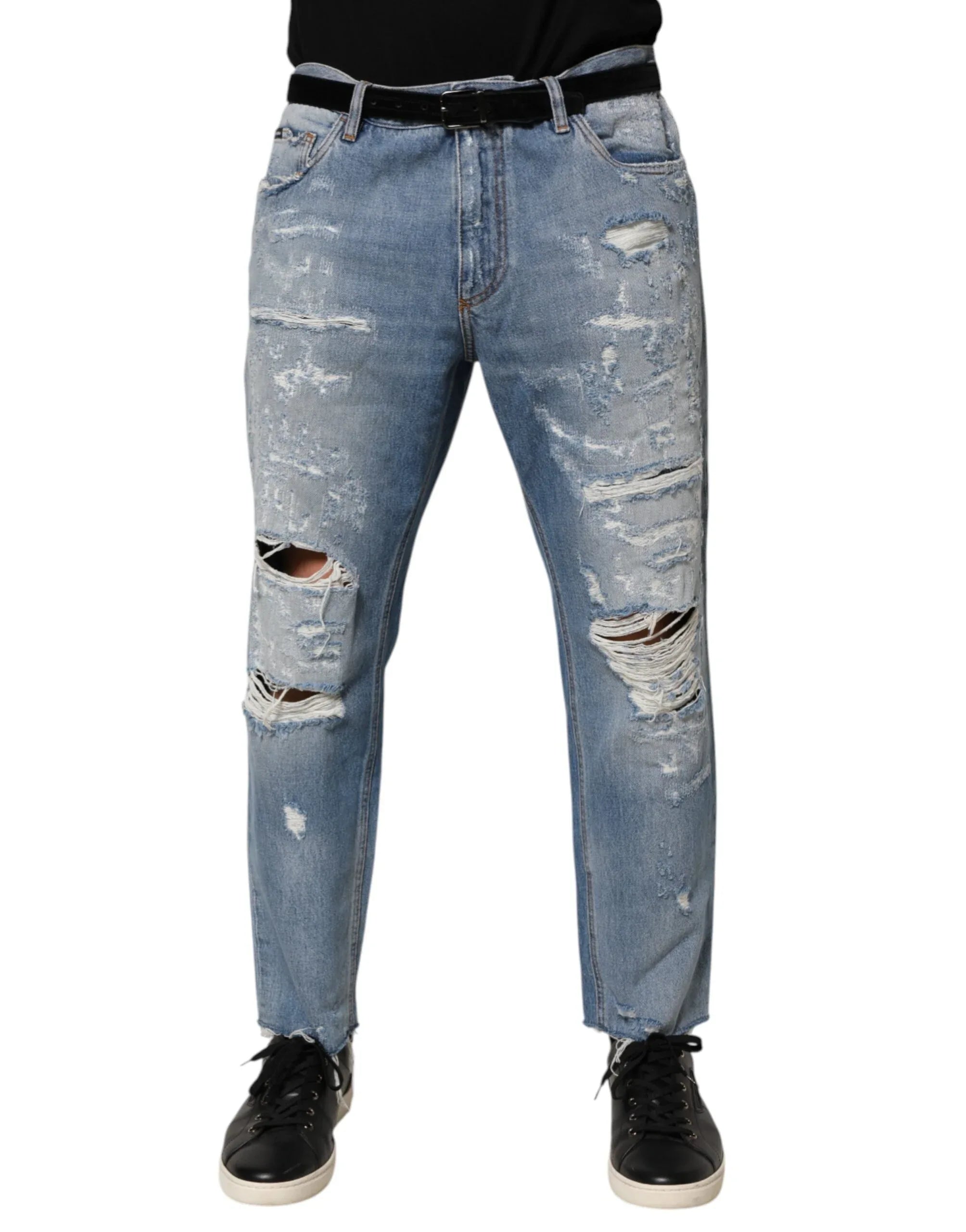 Dolce & Gabbana Blue Distressed Ripped Denim Trouser Jeans - Zeiniez