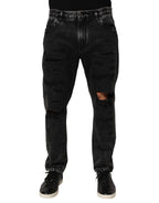 Dolce & Gabbana Black Washed Ripped Loose Cotton Denim Jeans - Zeiniez
