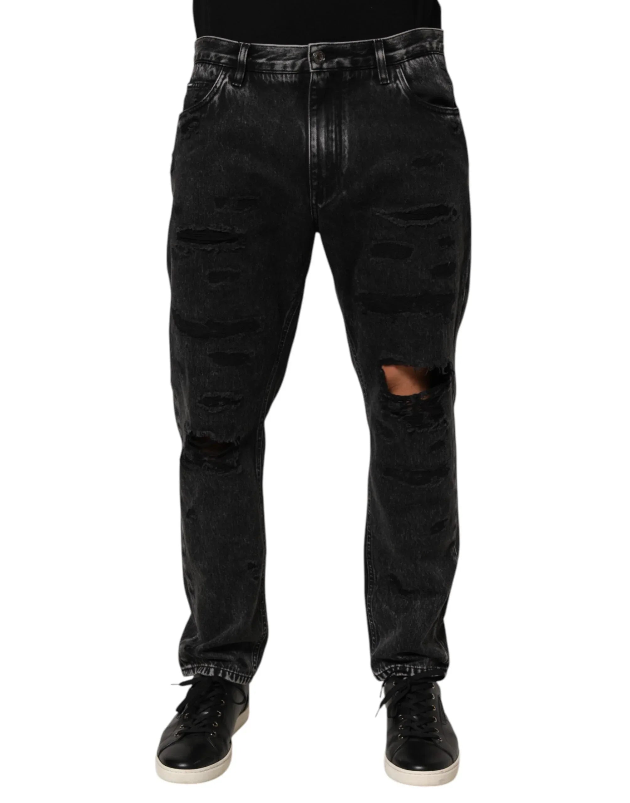Dolce & Gabbana Black Washed Ripped Loose Cotton Denim Jeans - Zeiniez