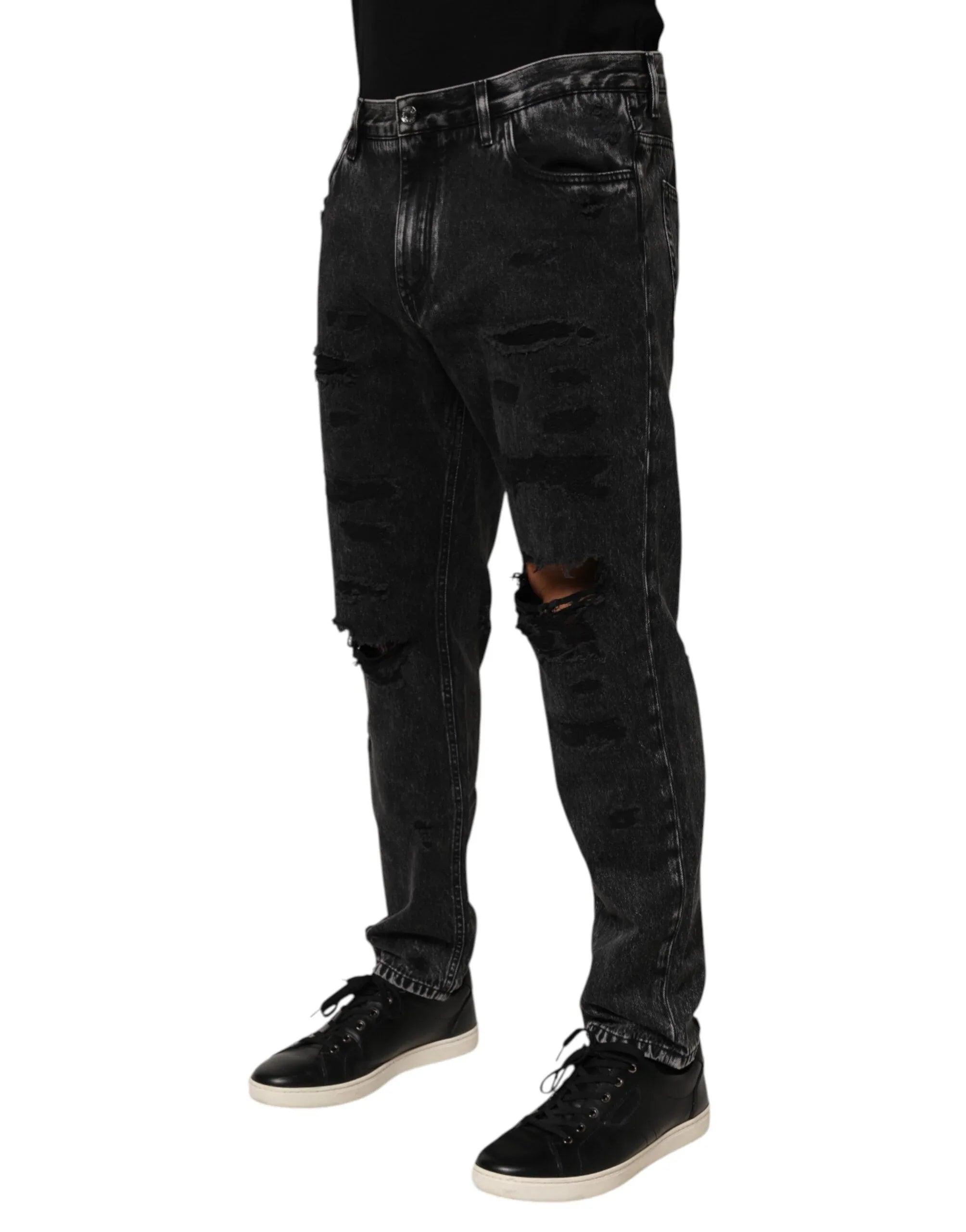 Dolce & Gabbana Black Washed Ripped Loose Cotton Denim Jeans - Zeiniez