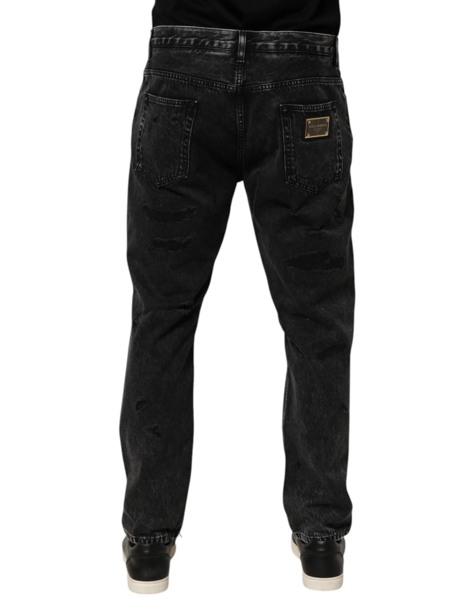 Dolce & Gabbana Black Washed Ripped Loose Cotton Denim Jeans - Zeiniez