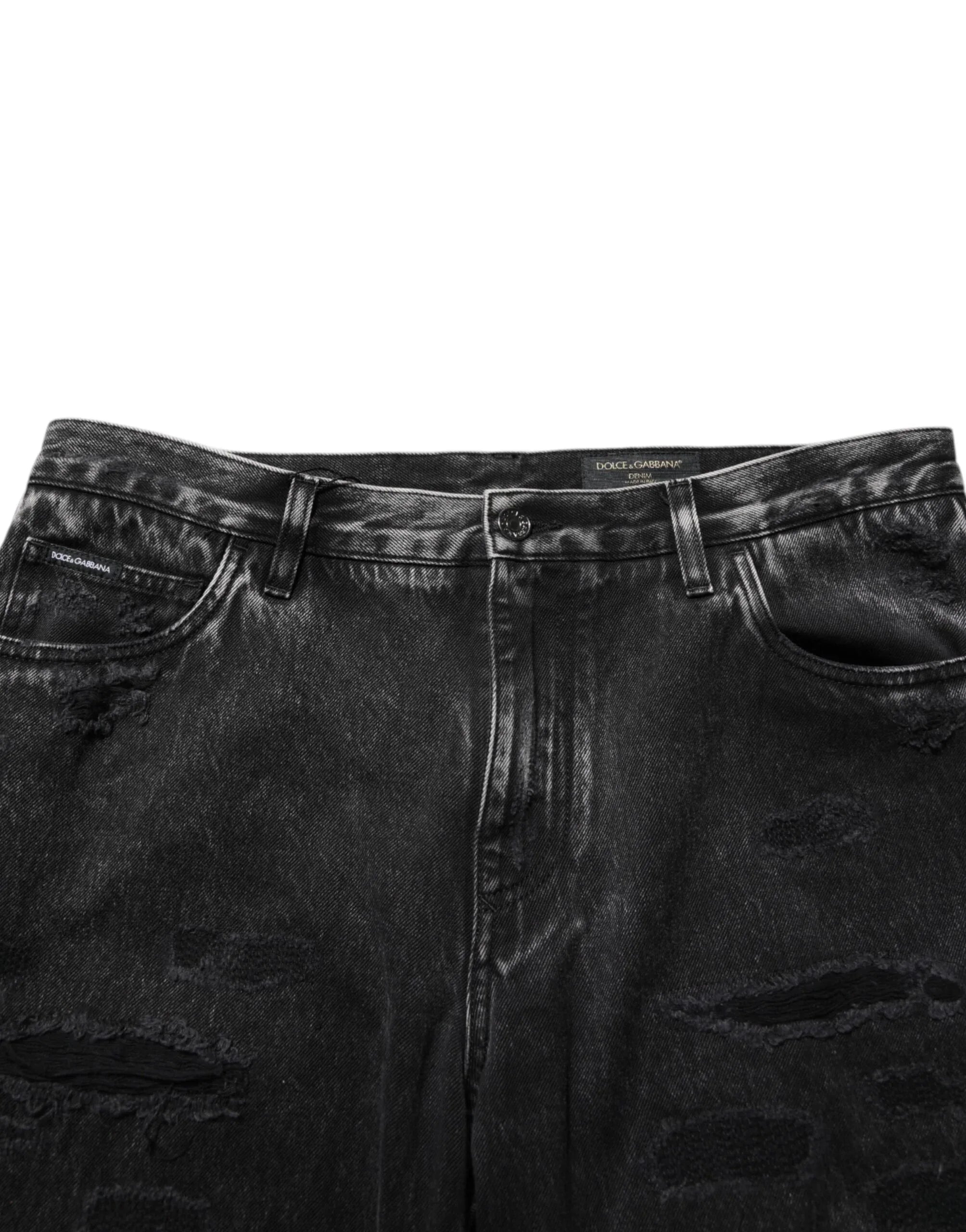 Dolce & Gabbana Black Washed Ripped Loose Cotton Denim Jeans - Zeiniez